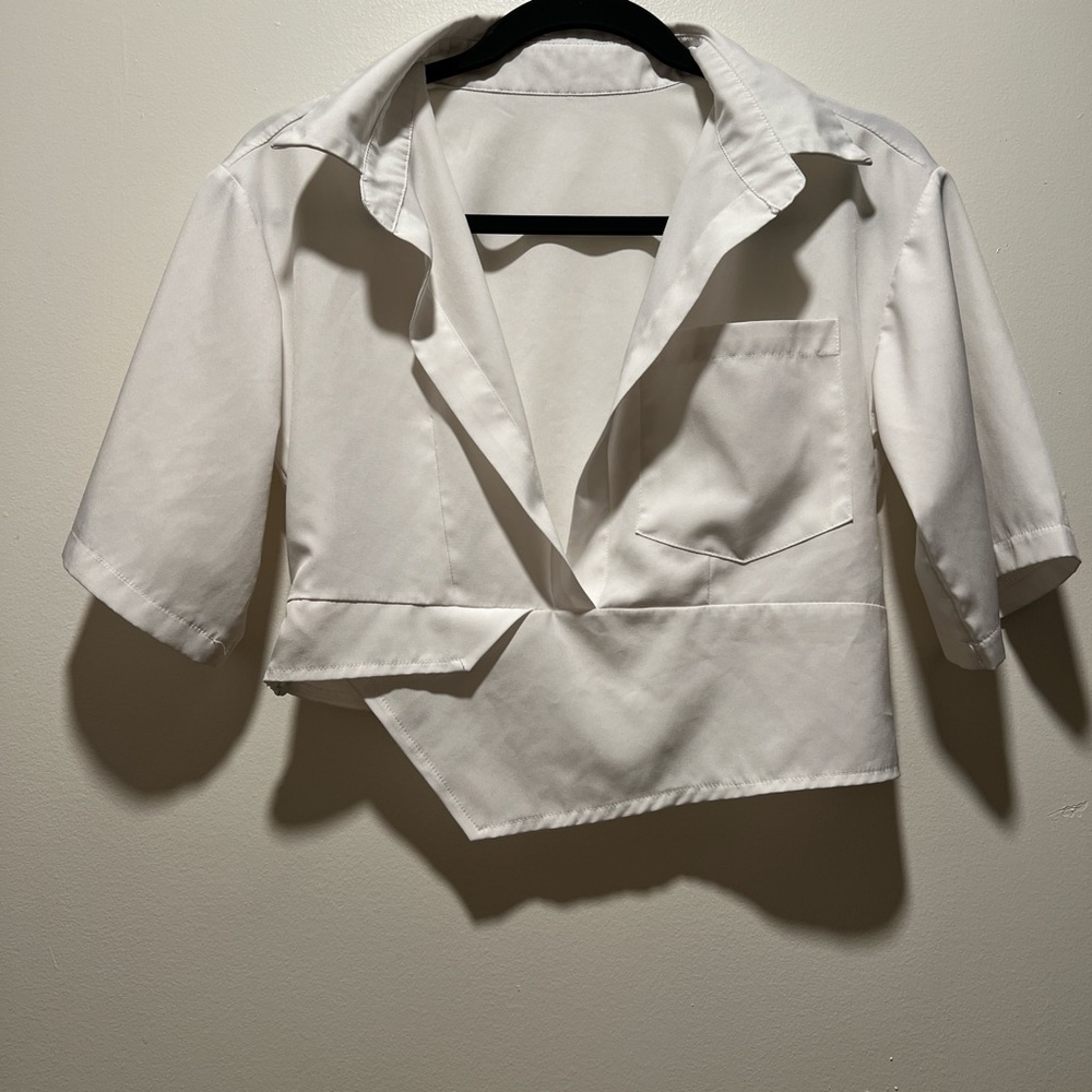 White Cropped Button-Up Shirt